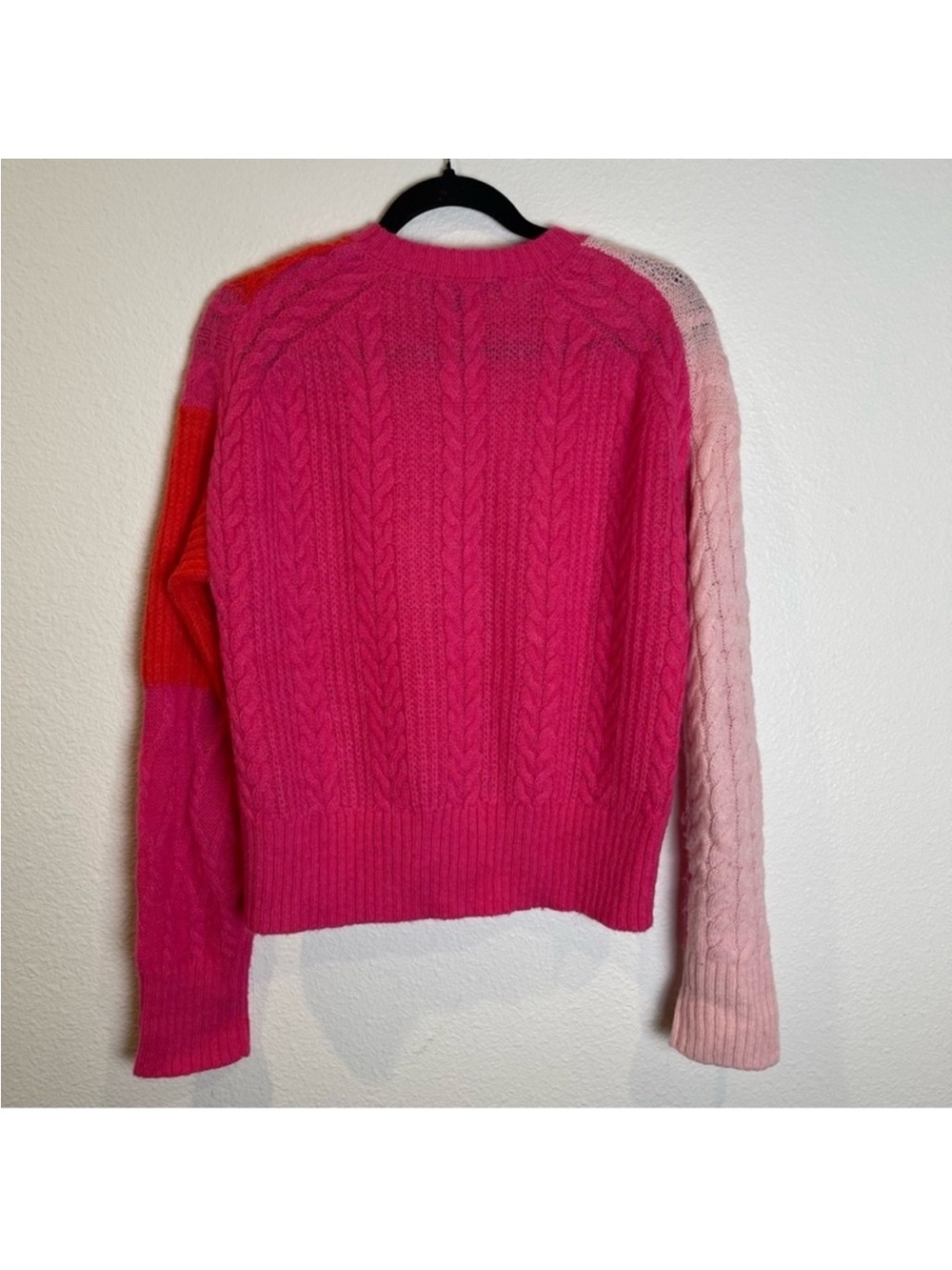 FRENCH CONNECTION Madelyn Colorblock Cable Knit Pullover Sweater Sz Medium Pink - Picture 4 of 8